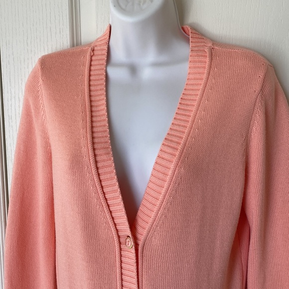ISAAC MIZRAHI essential knit button up long cardigan in peach pink XS - Picture 3 of 12